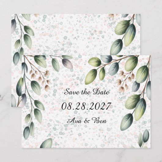 Eukalyptus-Rot Alcohol-Tinte-Hochzeit Save The Date (Vorne/Hinten)