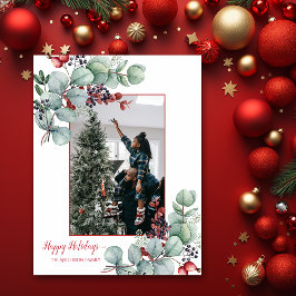 Eukalyptus, Rote Berries, 2 Foto Weihnachten Postkarte