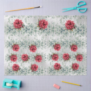 Eukalyptus & Rote Blumen auf Faux-Folie-Decoupage  Seidenpapier