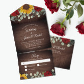 Eukalyptus-Rote Rosen Rustikale Hochzeit All In One Einladung