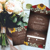 Eukalyptus-Rote Rosen Rustikale Hochzeit All In One Einladung