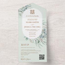 Eukalyptus Round-Frame-Chinesische Hochzeit All In One Einladung