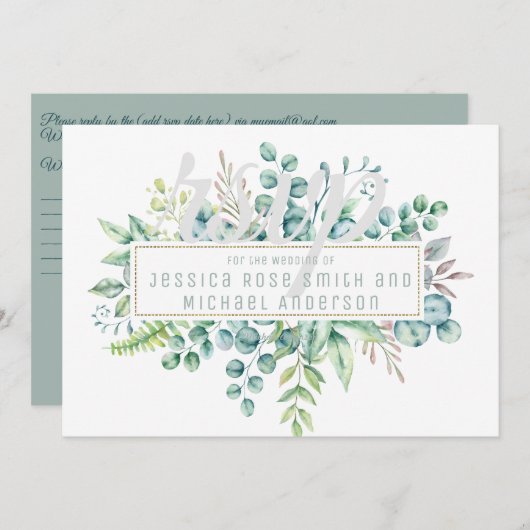 Eukalyptus RSVP-Karte - Text auf beiden Seiten (Vorne/Hinten)