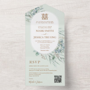 Eukalyptus-Rundrahmen-Chinesische Hochzeit All In One Einladung
