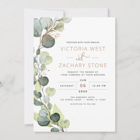 Eukalyptus Rustic All in one QR Code Wedding Einladung (Vorderseite)