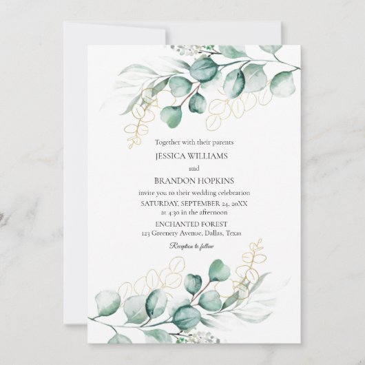 Eukalyptus Rustic Boho Greenerity Wedding Einladung (Vorderseite)