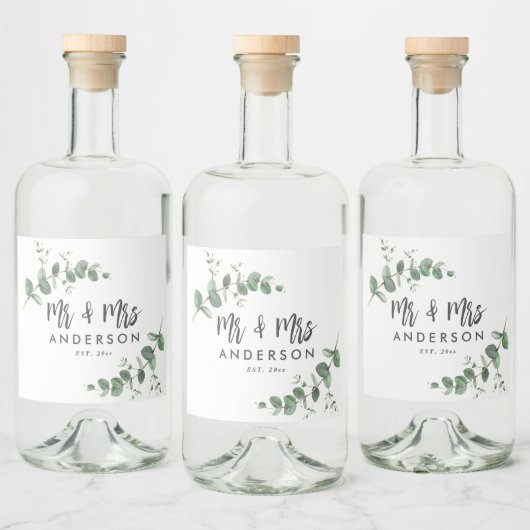 Eukalyptus rustic einfache moderne mr und mrs zu G Alkoholflaschenetikett (Flaschen)