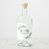 Eukalyptus rustic einfache moderne mr und mrs zu G Alkoholflaschenetikett (Vorderseite)
