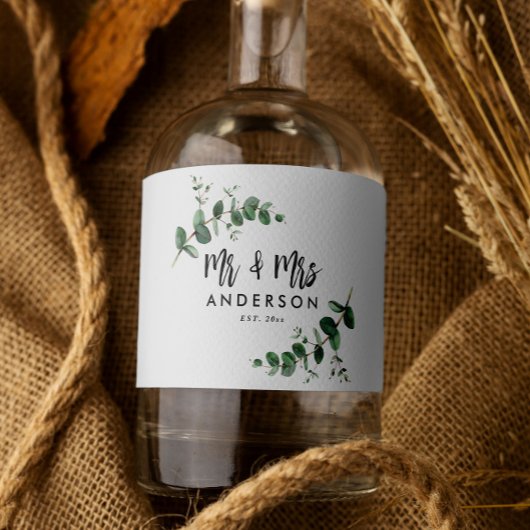 Eukalyptus rustic einfache moderne mr und mrs zu G Alkoholflaschenetikett