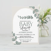 Eukalyptus Rustic Floral Baby Show Einladung (Stehend Vorderseite)