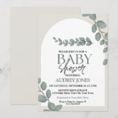 Eukalyptus Rustic Floral Baby Show Einladung (Vorne/Hinten)