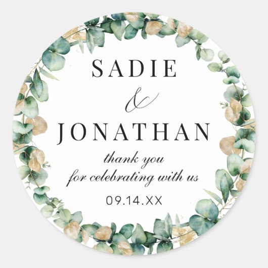 Eukalyptus Rustic Gold Botanical Wedding Sticker (Vorderseite)