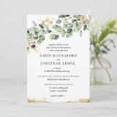 Eukalyptus Rustic Gold Elegante Botanische Hochzei Einladung (Stehend Vorderseite)