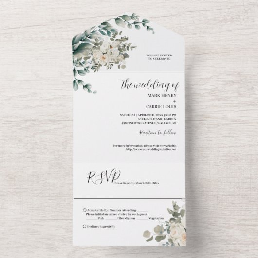 Eukalyptus Rustic Greenerity Wedding All In One Einladung (Innen Boden)