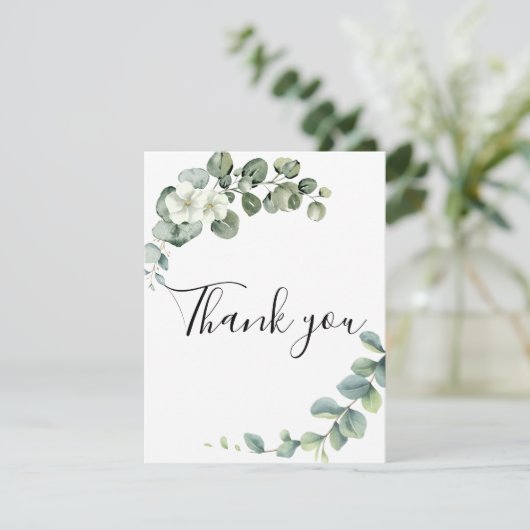 Eukalyptus Rustic Greenerity Wedding Dankeskarte (Stehend Vorderseite)