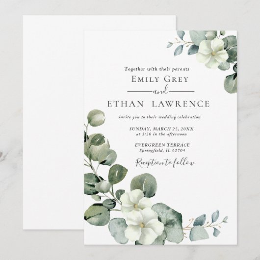 Eukalyptus Rustic Greenerity Wedding Einladung (Vorne/Hinten)