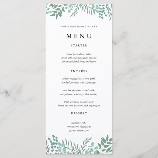 Eukalyptus Rustic Greenerity Wedding Menu Cards Menükarte (Vorderseite)