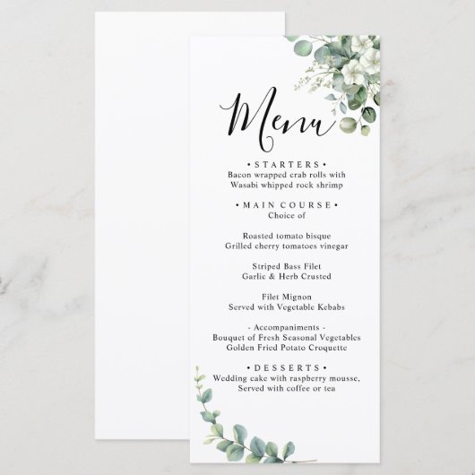 Eukalyptus Rustic Greenerity Wedding Menükarte (Vorne/Hinten)