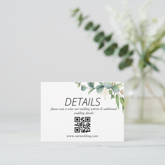 Eukalyptus Rustic Greenerity Wedding QR Code Begleitkarte (Stehend Vorderseite)