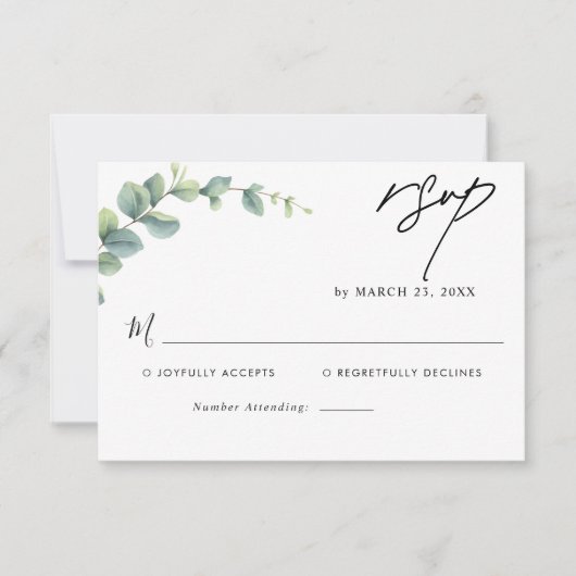 Eukalyptus Rustic Greenerity Wedding RSVP Karte (Vorderseite)