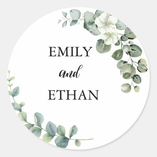 Eukalyptus Rustic Greenerity Wedding Runder Aufkleber (Vorderseite)