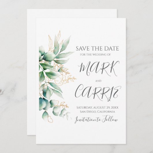 Eukalyptus Rustic Greenerity Wedding Save The Date (Vorne/Hinten)