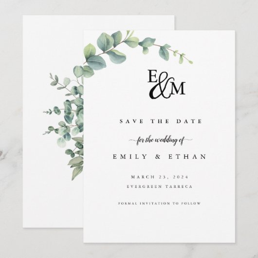 Eukalyptus Rustic Greenerity Wedding Save The Date (Vorne/Hinten)