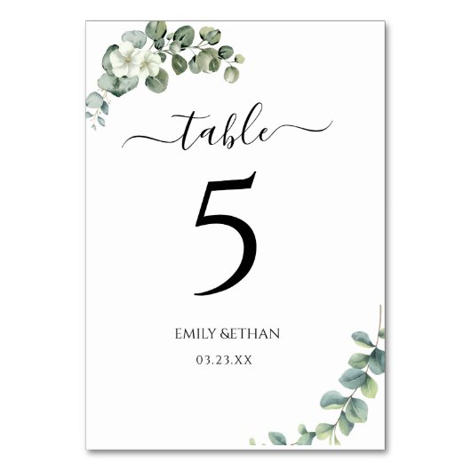 Eukalyptus Rustic Greenerity Wedding Tischnummer (Vorderseite)