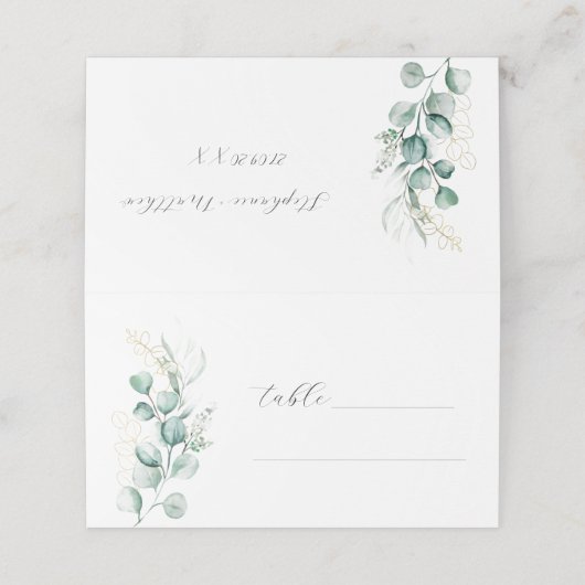 Eukalyptus Rustic Greenery Sage Wedding Platzkarte (Außenseite Aufgefaltet)