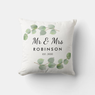Eukalyptus Rustic Modern Mr. and Mrs Wedding Gift Kissen