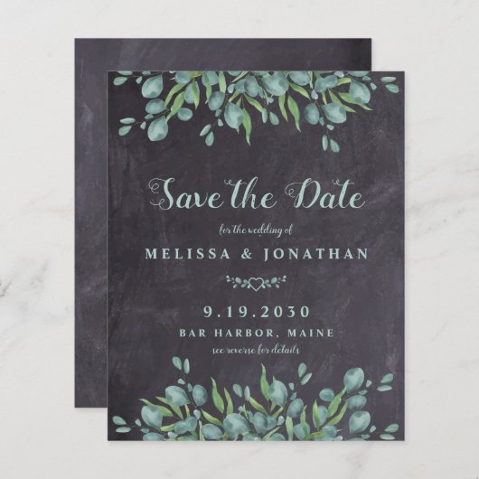 Eukalyptus Rustic QR Code Wedding Save the Date (Vorne/Hinten)