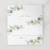 Eukalyptus Rustic Script Greenery Wedding Table Platzkarte (Außenseite Aufgefaltet)