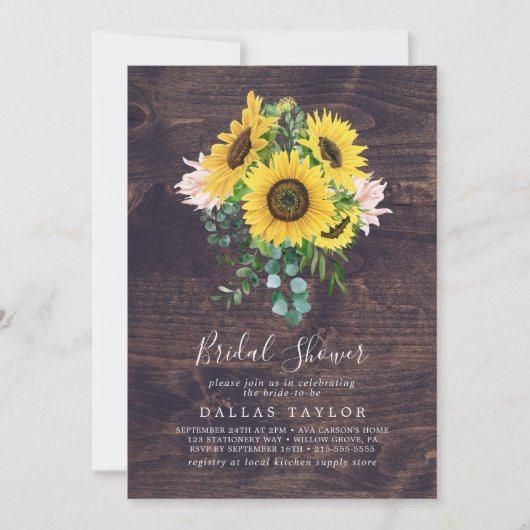 Eukalyptus rustic Sunflower | Brautparty aus Holz Einladung (Vorderseite)