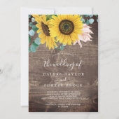 Eukalyptus rustic Sunflower | Lighter Wood Wedding Einladung (Vorderseite)