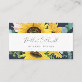 Eukalyptus rustic Sunflower | Navy Business Card Visitenkarte (Vorderseite)