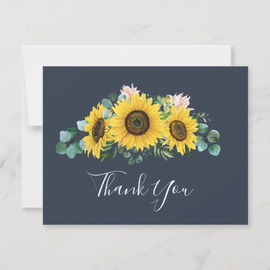 Eukalyptus rustic Sunflower | Navy Dankeschön Kart Dankeskarte (Vorderseite)