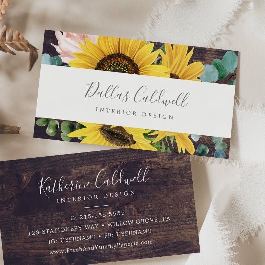 Eukalyptus rustic Sunflower | Wood Business Card Visitenkarte
