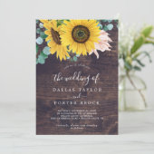 Eukalyptus rustic Sunflower | Wood the Wedding of Einladung (Stehend Vorderseite)