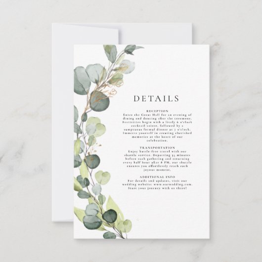 Eukalyptus Rustic Wedding Details Einschlusskarte Einladung (Vorderseite)