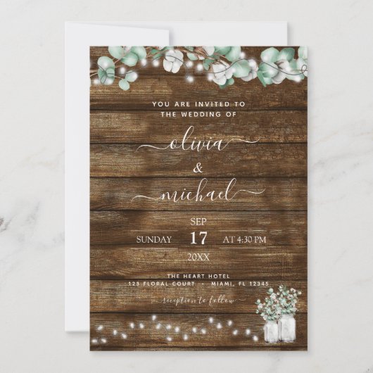 Eukalyptus Rustic Wedding Einladungen (Vorderseite)