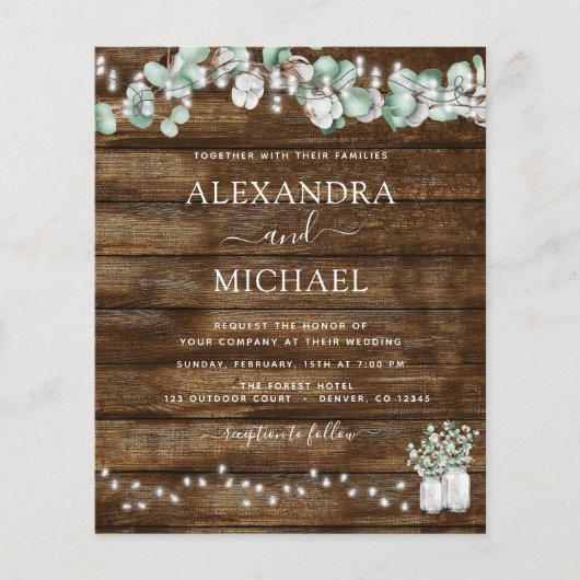 Eukalyptus Rustic Wedding Einladungen Flyer (Vorne)