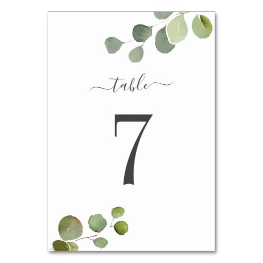 Eukalyptus Rustic Wedding Table Card Tischnummer (Rückseite)