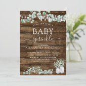Eukalyptus Rustic Wood Baby Sprinkle Lights Jar Einladung (Stehend Vorderseite)