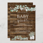 Eukalyptus Rustic Wood Baby Sprinkle Lights Jar Einladung (Vorne/Hinten)