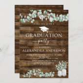 Eukalyptus Rustic Wood Graduation Party 2023 Einladung (Vorne/Hinten)