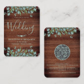 Eukalyptus Rustic Wood QR Code Hochzeit Einladung (Vorne/Hinten)