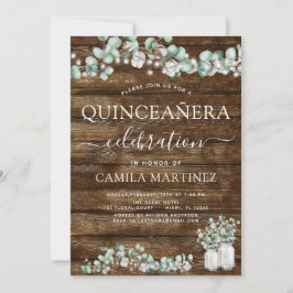 Eukalyptus Rustic Wood Quinceanera Celebration Einladung