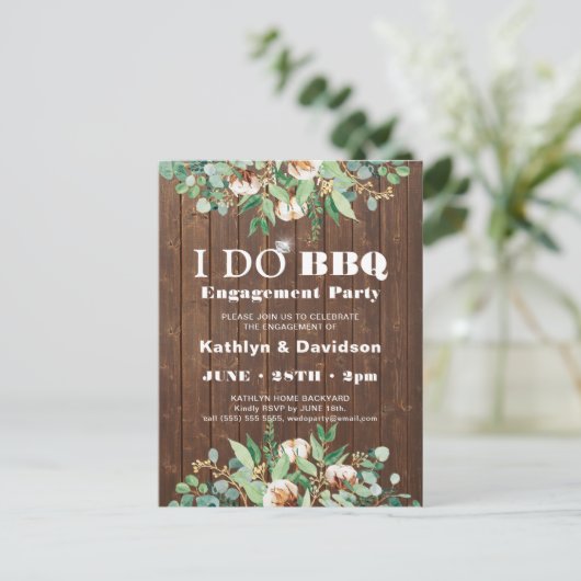Eukalyptus Rustic Wood Verlobung GRILLEN Einladung Postkarte (Stehend Vorderseite)