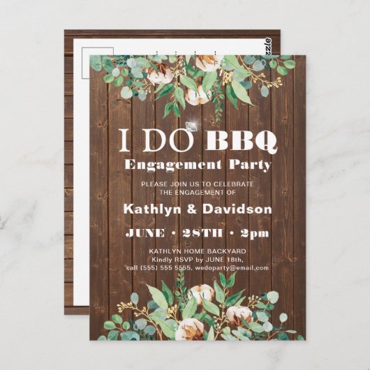 Eukalyptus Rustic Wood Verlobung GRILLEN Einladung Postkarte (Vorne/Hinten)