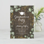 Eukalyptus Rustic Wood Wreath Graduation Party Einladung (Stehend Vorderseite)